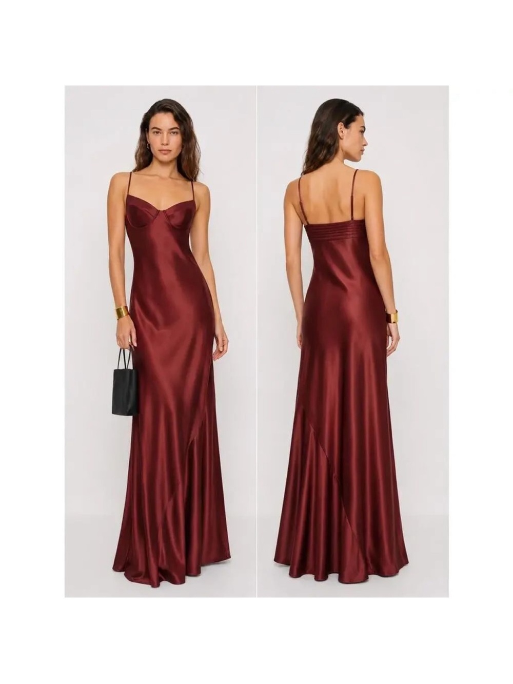 Reformation Burgundy Satin Slip Maxi Dress